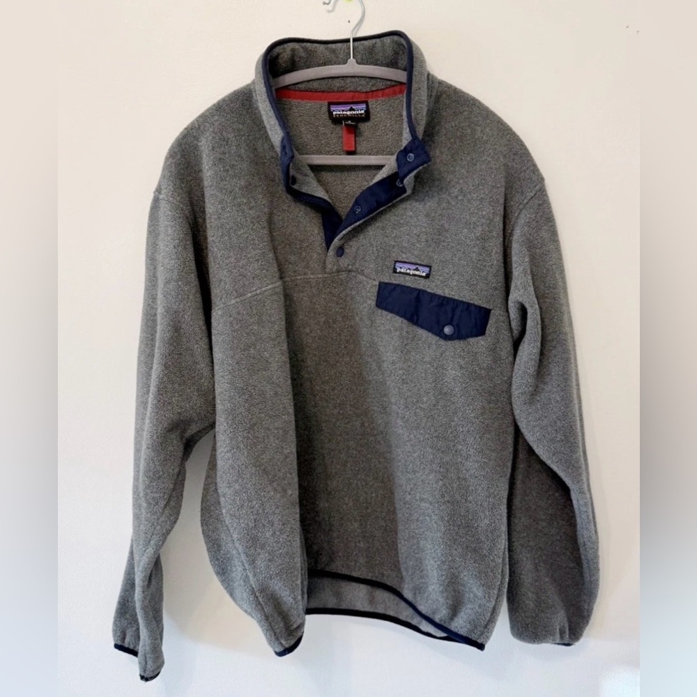Vintage Style Patagonia Synchilla Fleece Snap Pullover MEDIUM Gray Navy Sweater
